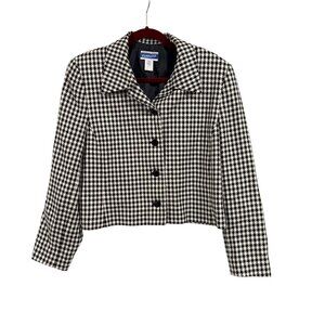 Pendleton Vintage‎ Black White Houndstooth Cropped Blazer Size 14